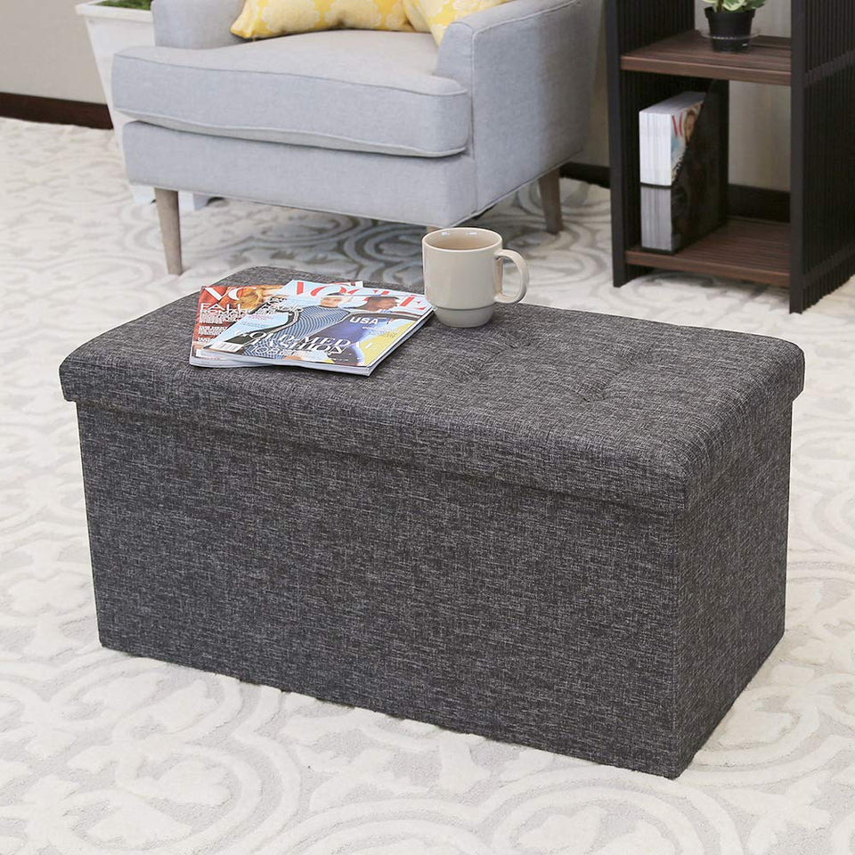 Seville Classics – Plegable otomana de Almacenamiento cubeta/, Color Gris Oscuro, Banca empenachada/Gris carbón, Gris, 1
