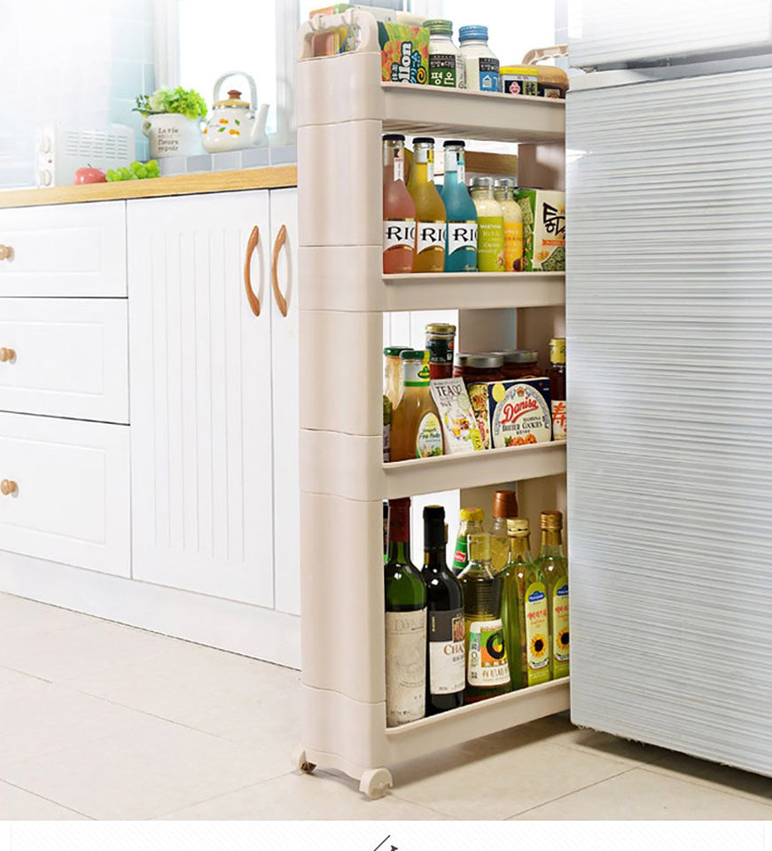 4 Tier Slide out Kitchen Trolley Rack Organizador de Almacenamiento Mueble de Pared Gabinetes Tower Holder Estante de baño con Ruedas Carros de Servicio