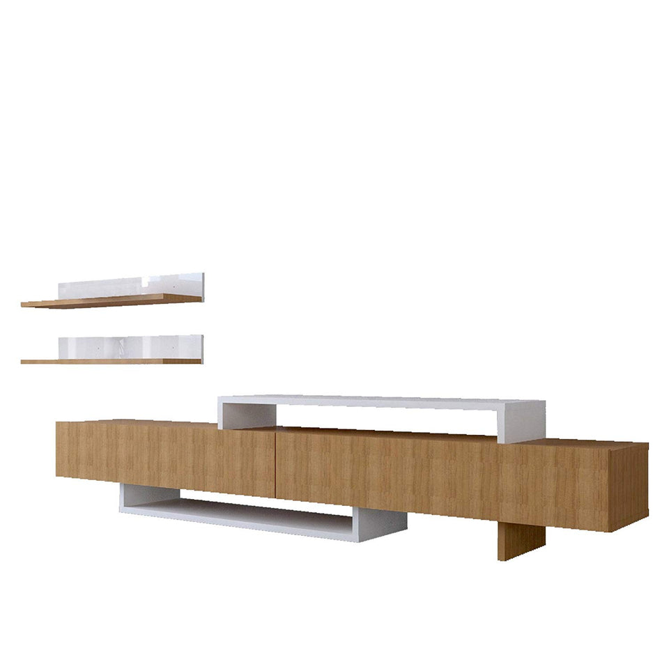 LaModaHome - Unidad de soporte para TV – Madera café blanco útil moderno y elegante soporte de almacenamiento multifunción organiza la decoración de la casa – Muebles para el hogar, oficina, sala de estar