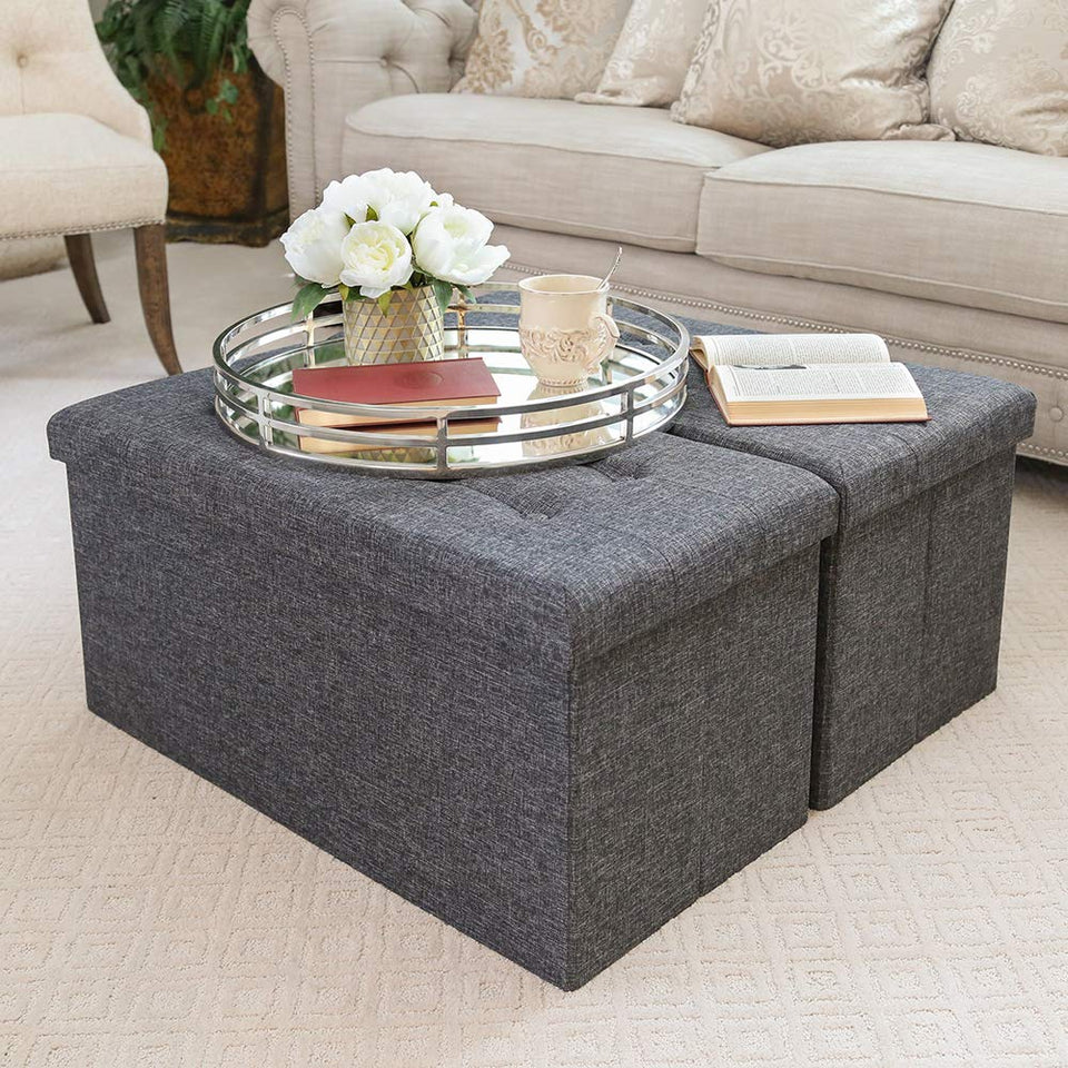 Seville Classics – Plegable otomana de Almacenamiento cubeta/, Color Gris Oscuro, Banca empenachada/Gris carbón, Gris, 1