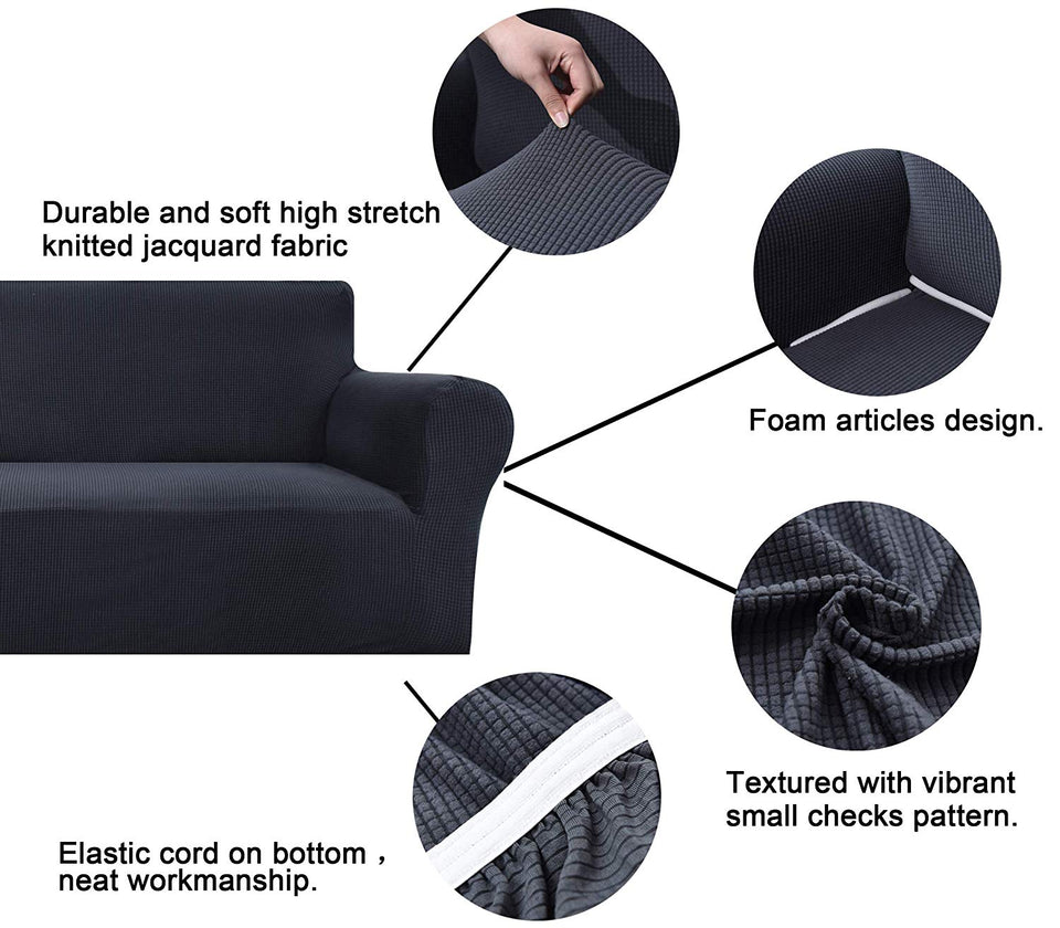 Binztec 1-Pieces Sofa Cover Knitted Jacquard Spandex Sofa Slipcover Stay in Place Super Rich Furniture Cover/Protector, Skid Resistance (Burgundy, Sofa)
