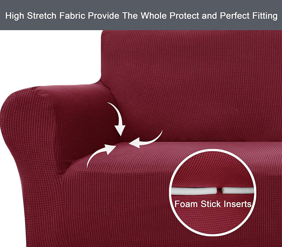 Binztec 1-Pieces Sofa Cover Knitted Jacquard Spandex Sofa Slipcover Stay in Place Super Rich Furniture Cover/Protector, Skid Resistance (Burgundy, Sofa)