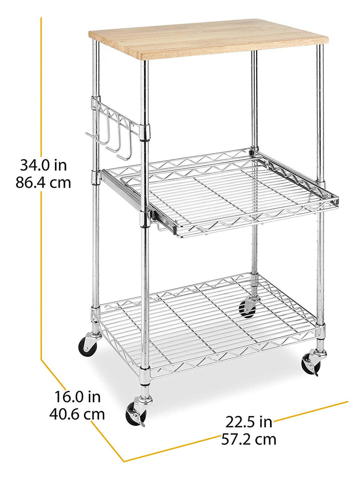 Whitmor Supreme - Carrito de Cocina (Madera y Cromo), Carro MICROONDAS, Cromado, 1