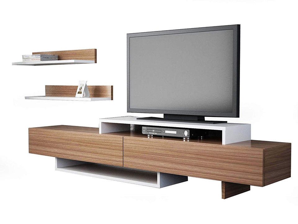 LaModaHome - Unidad de soporte para TV – Madera café blanco útil moderno y elegante soporte de almacenamiento multifunción organiza la decoración de la casa – Muebles para el hogar, oficina, sala de estar