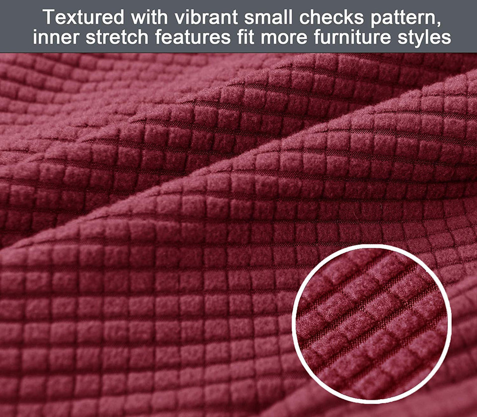 Binztec 1-Pieces Sofa Cover Knitted Jacquard Spandex Sofa Slipcover Stay in Place Super Rich Furniture Cover/Protector, Skid Resistance (Burgundy, Sofa)